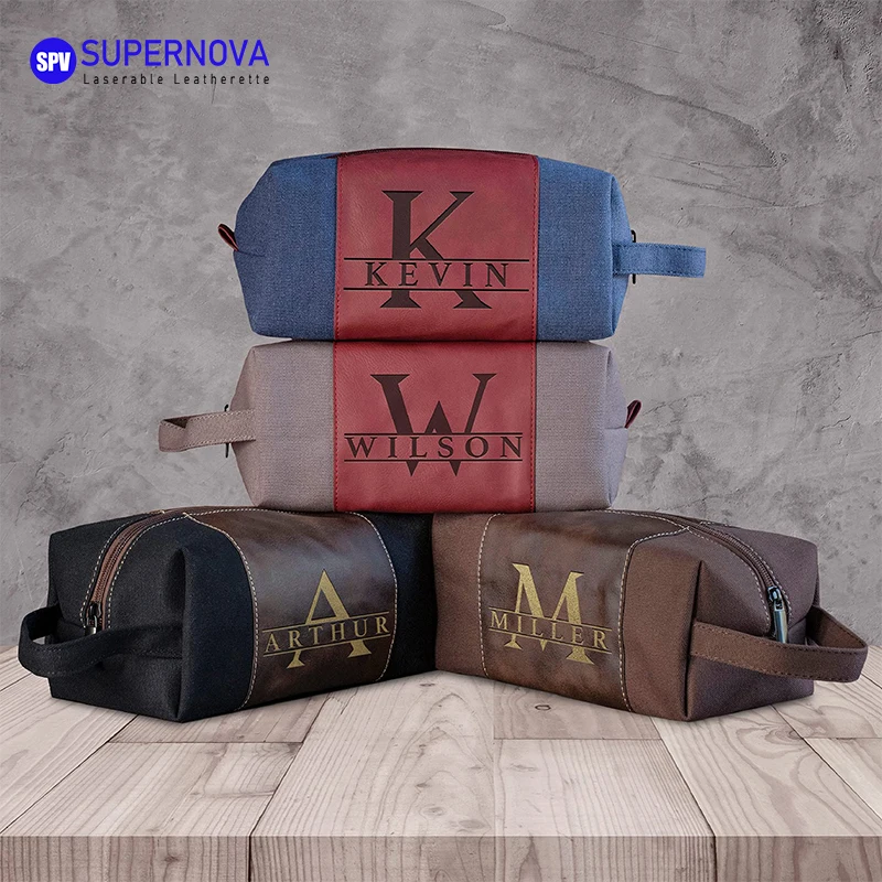 Tas Kosmetik Rias Kanvas Kulit Pu yang Dipersonalisasi Tas Perlengkapan Mandi Perjalanan Kulit Buatan Laser Kosong Kustom