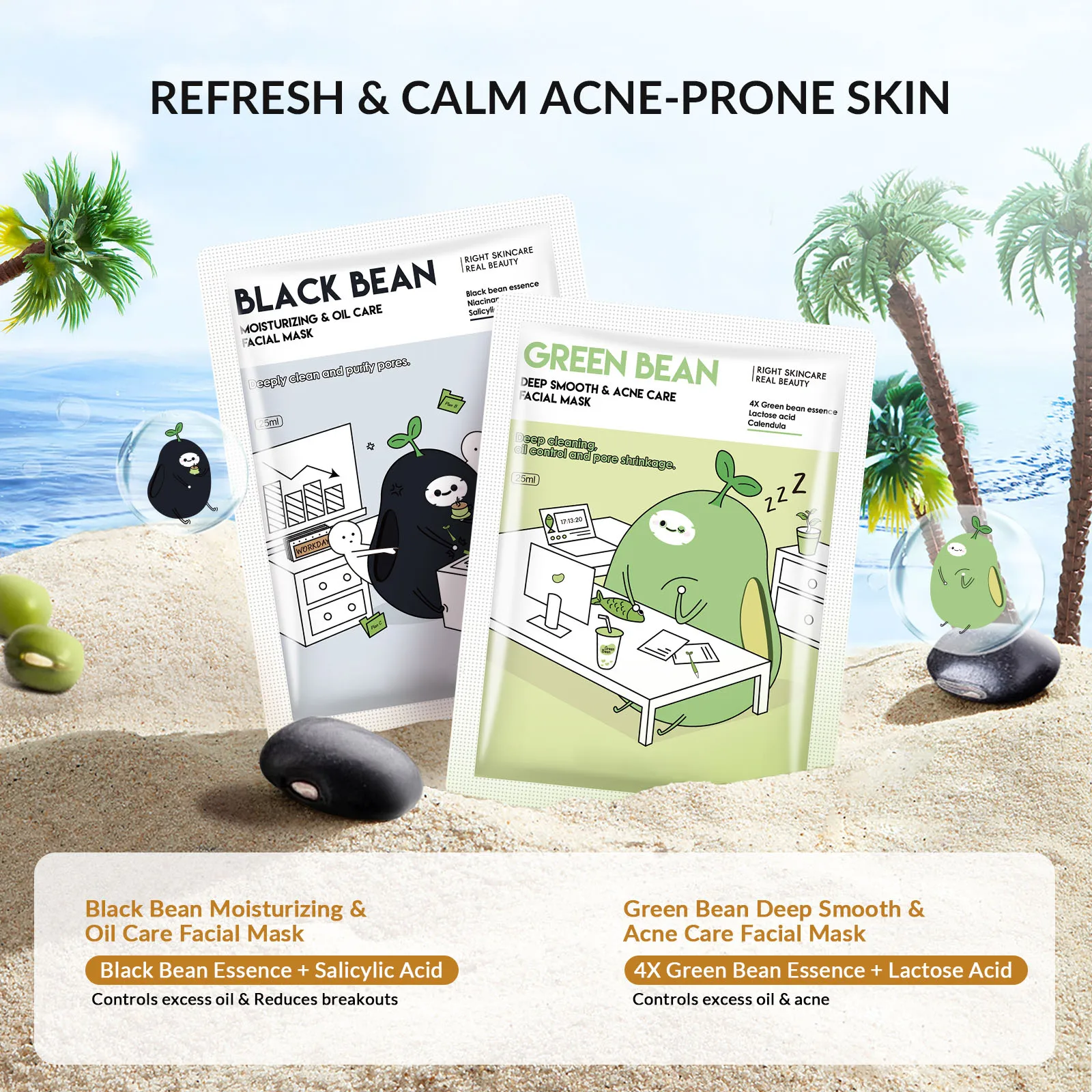 Halal Cosmetic Mung Bean Deep Smooth Acne Facial Mask Oll Control and Pore Shrinkage Acne Care Face Mask