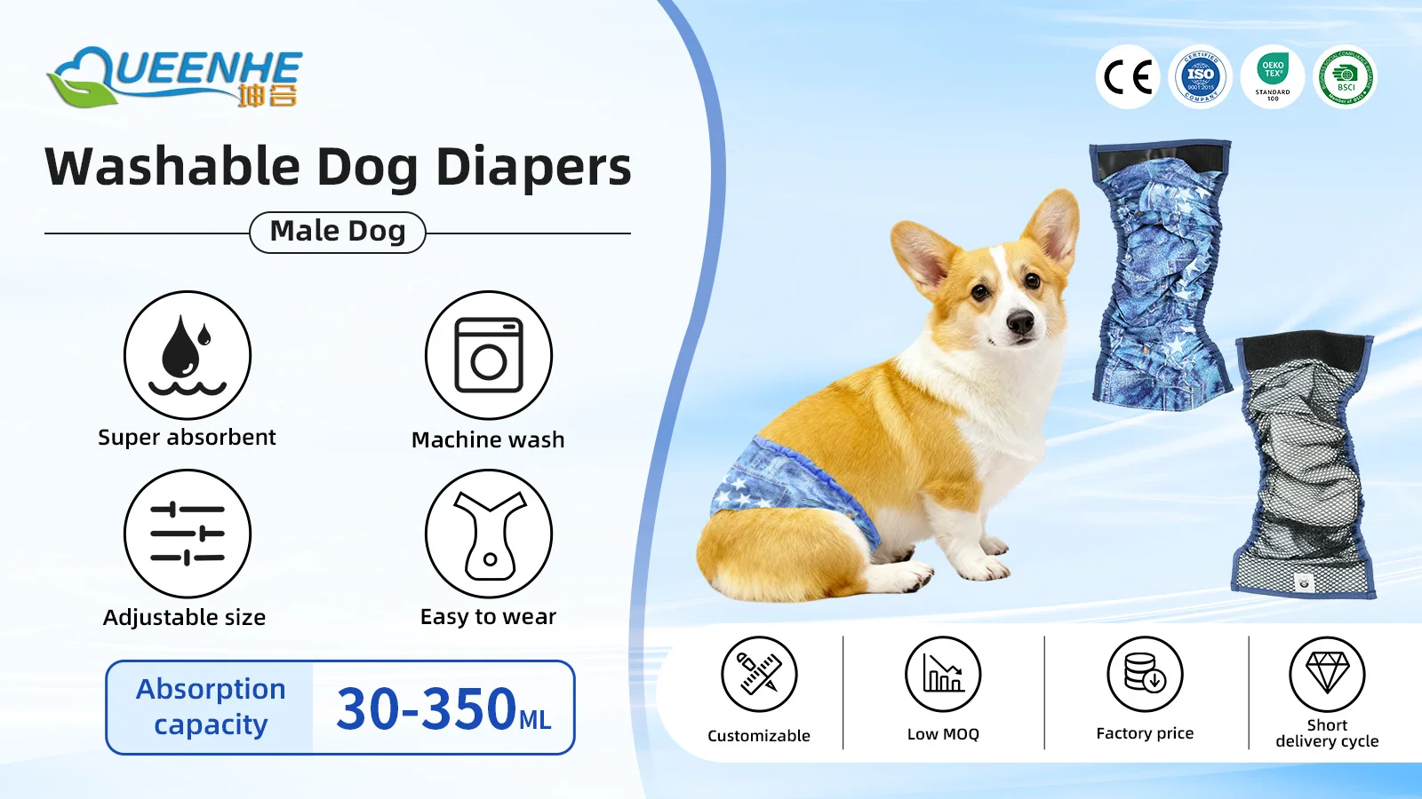 Wholesale Pet Products Reusable Washable Dog Belly Wrap Diapers for Fe - product detail 1