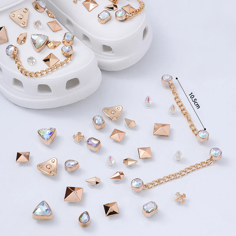 BINSHUO Wholesale Custom Diy Shoe Accessories Chain Butterfly Geometric Crystal Charms Rhinestone Bling Clogs Buckle Set