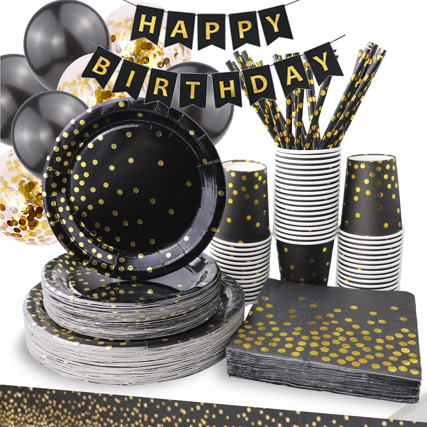Disposable Tableware Plates Happy Birthday Banner Rose Gold Party Plates Set  for Happy Birthday Party Decoration Supplies