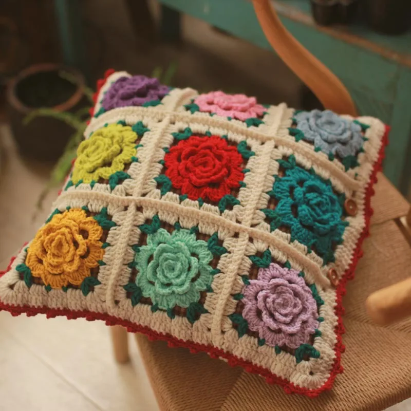 Aoyatex customized hot sale hand-knitted crochet luxury pillowcase classic comfort decor pillow and cushion cover