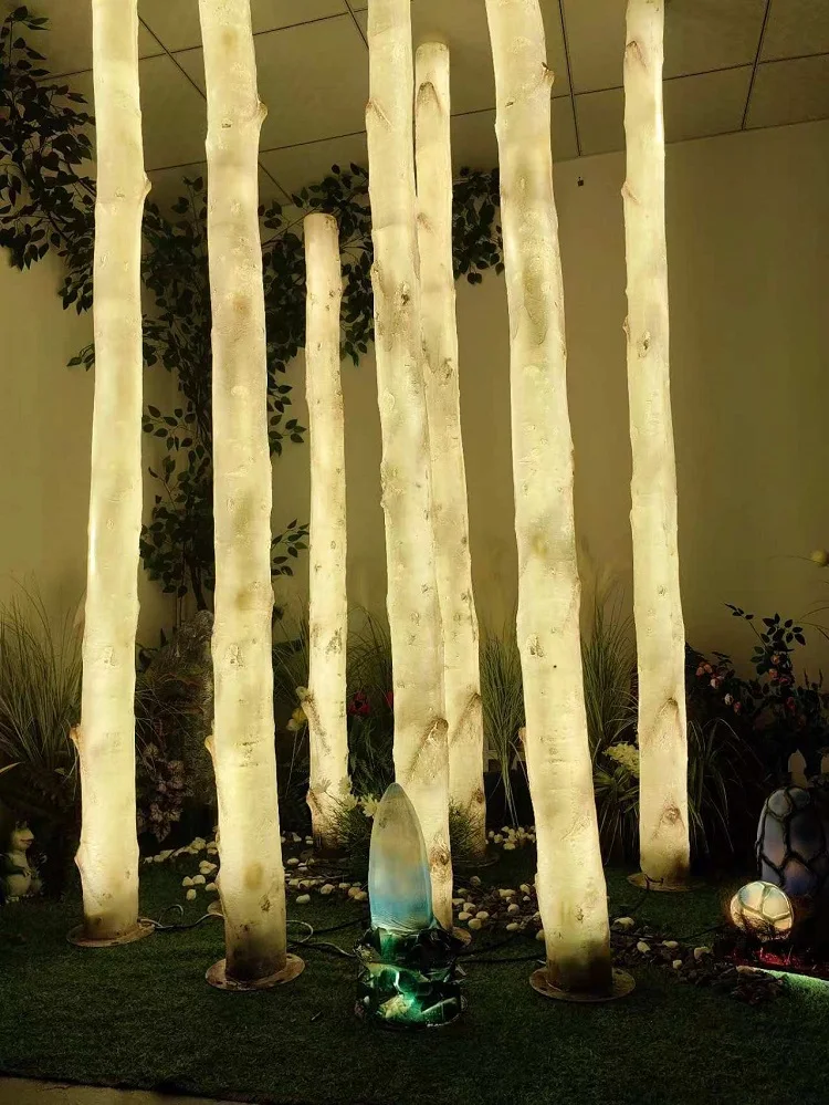 Glowing Birch Artificial Tree Trunks Light Fiberglass Simulation 2m Height Birch Tree Light for Shop Garden Landscape Pathway
