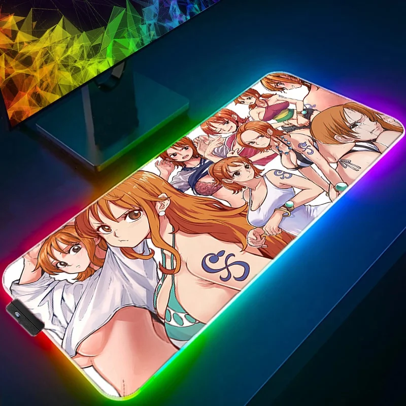 RGB One Pieces Nami Desk Gamer Mousepad Rubber Keyboard PC