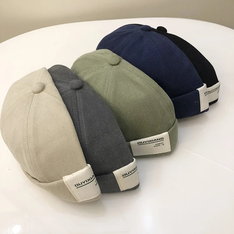 Personalized Custom Logo English Alphabet Patch Washed Cotton Visorless Docker Sailor Cap