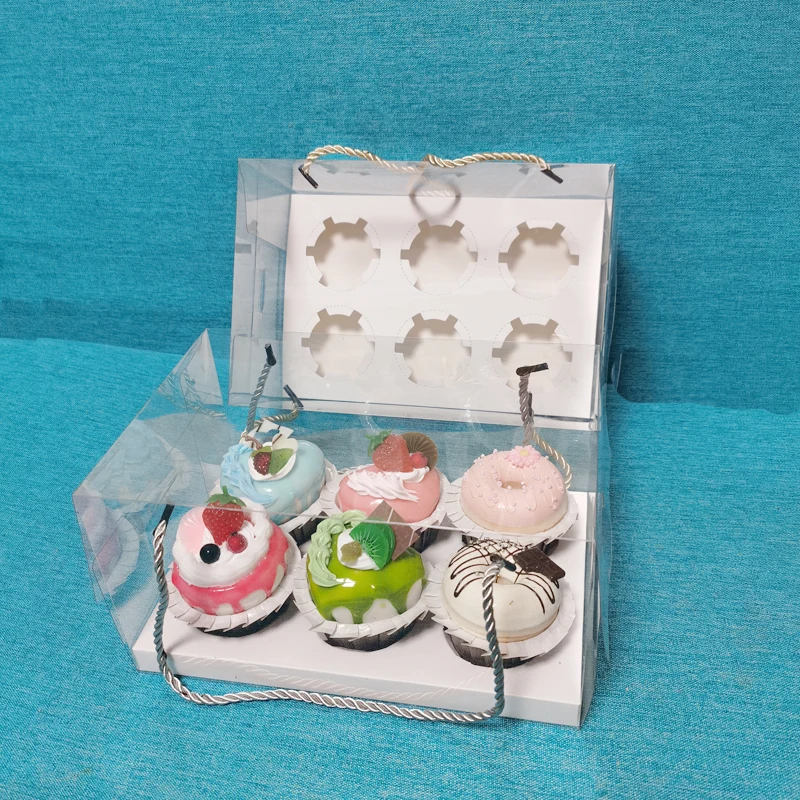 New Design 6 Cavity Clear Cupcake Package Box With Handle Rope Easy To