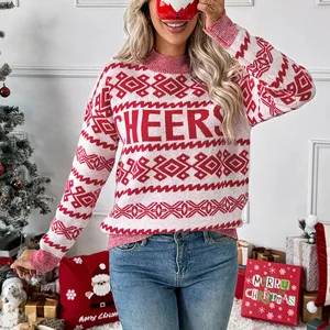 Custom Ugly Christmas Knit Sweater Women Graphic Pullover Sweater Crew Neck Long Sleeve Ribbed Knit Fall Casual Pattern Sweaters