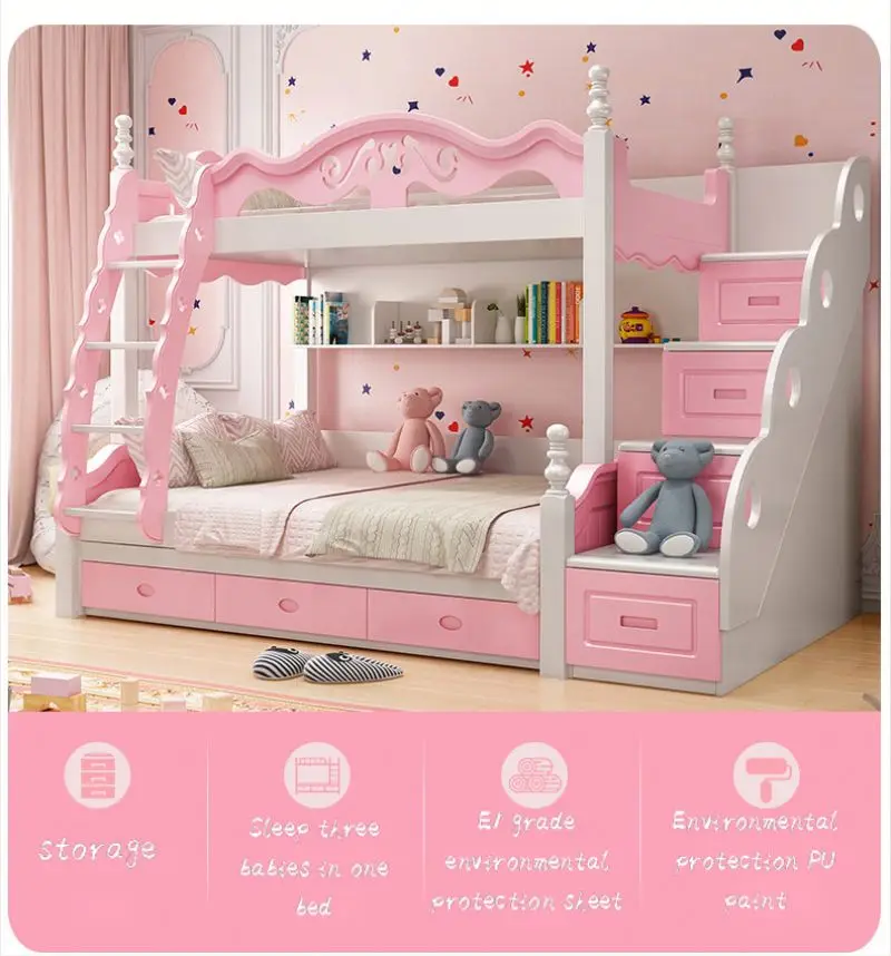 ハローキティ プリンセス 二段ベッド 小型アパート用 木製 ホワイト