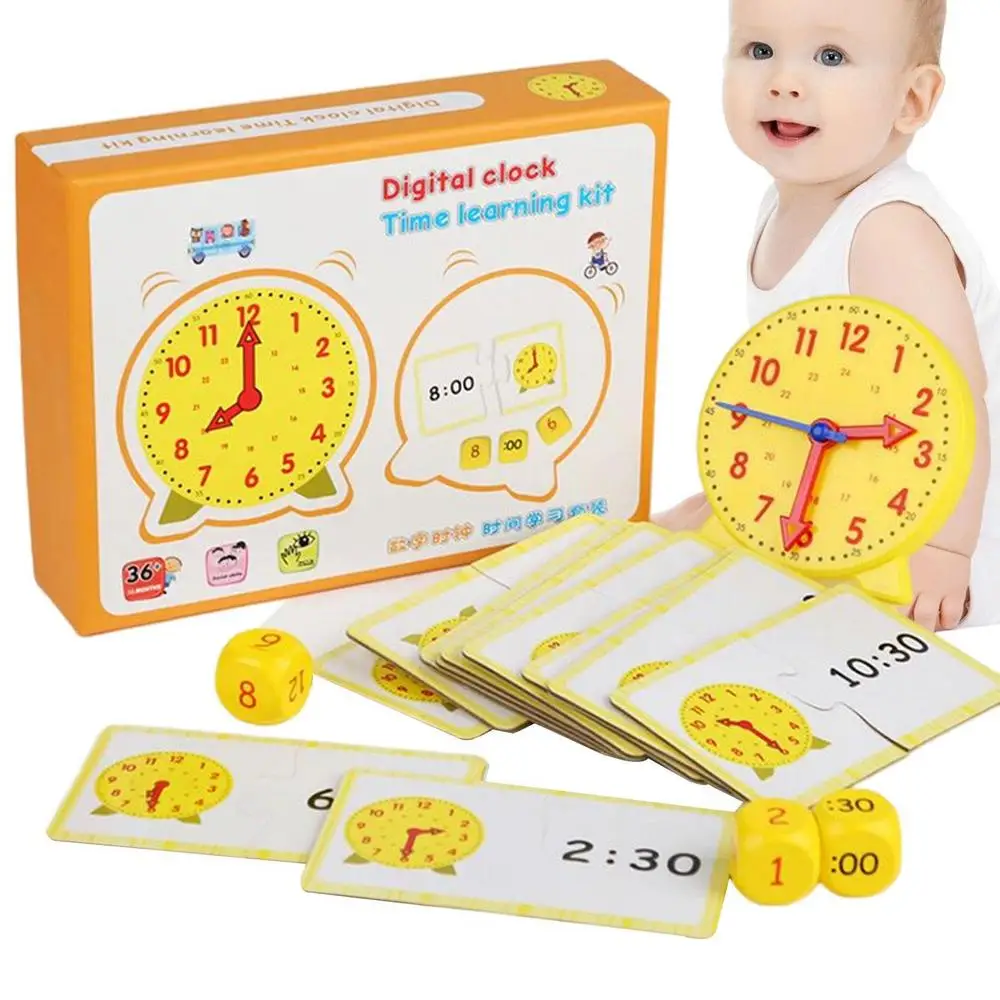 Children Montessori Wooden Clock Toys Kids Hour Minute Second Cognition ...