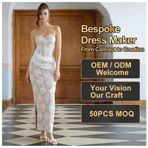 Custom Luxury Dresses Women White Floral Dress Strapless Sexy Backless Lace Fishbone Corsetry Princess Party Maxi Dress OEM ODM