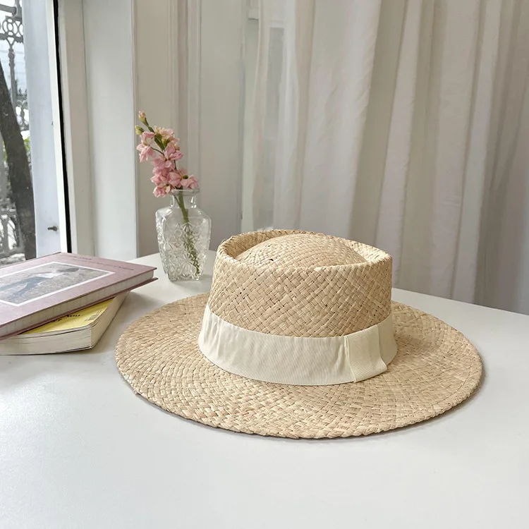Summer Wide Brim Lafite Straw Handmade Fedora Straw Hat Men Women Summer Beach Jazz Hats