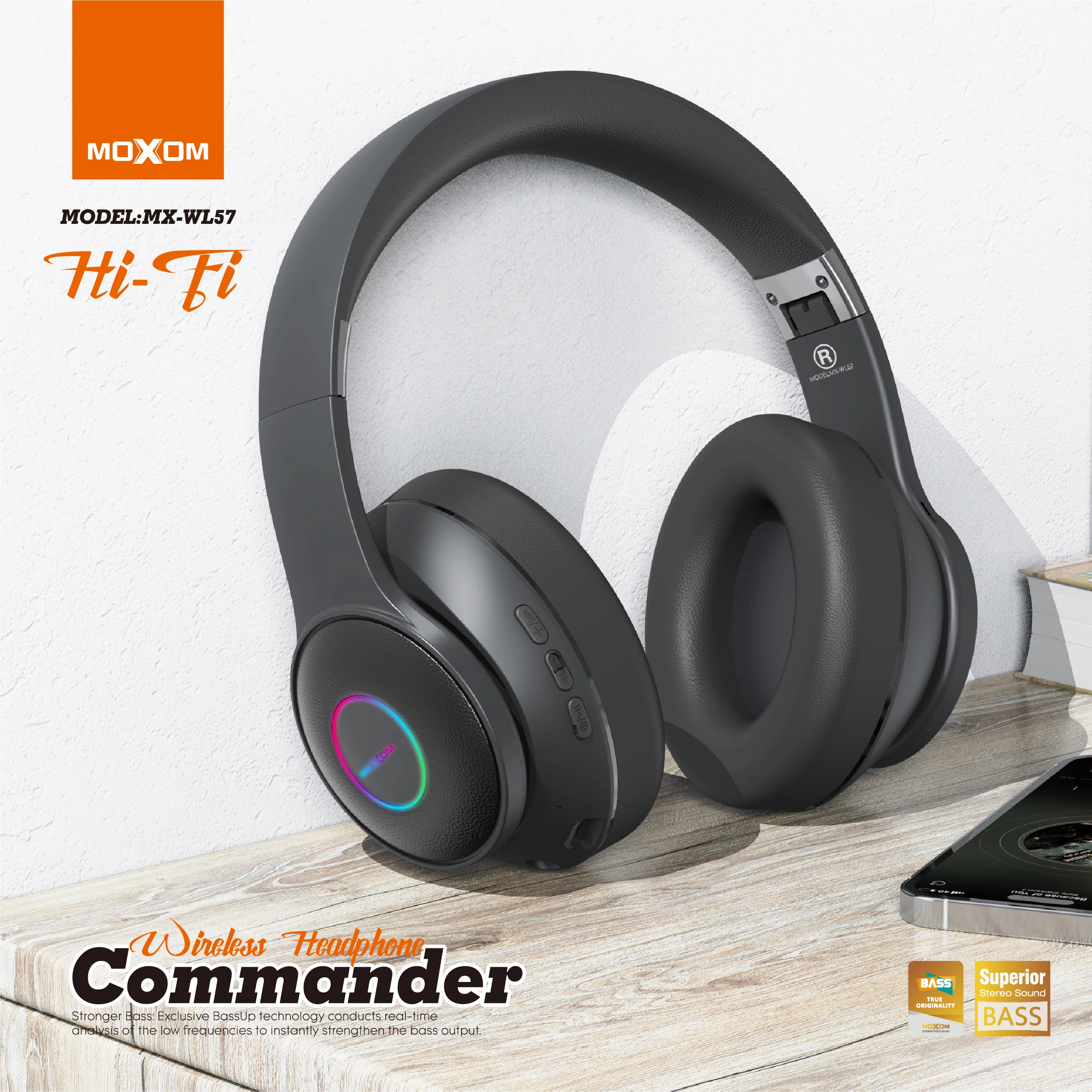 MOXOM Commander Wireless Headphone Hi-Fi Ranking Stereo Sound Super Soft  Ear Cushions