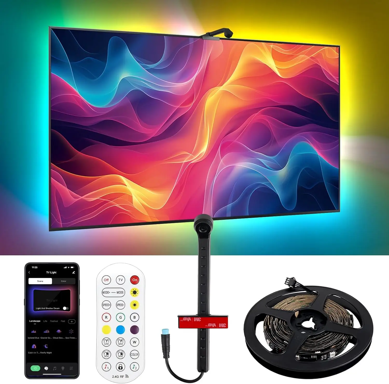 TV Reactive LED Lights RGB IC Music Sync Color Changing APP Remote Control TV LED Backlight with Camera
