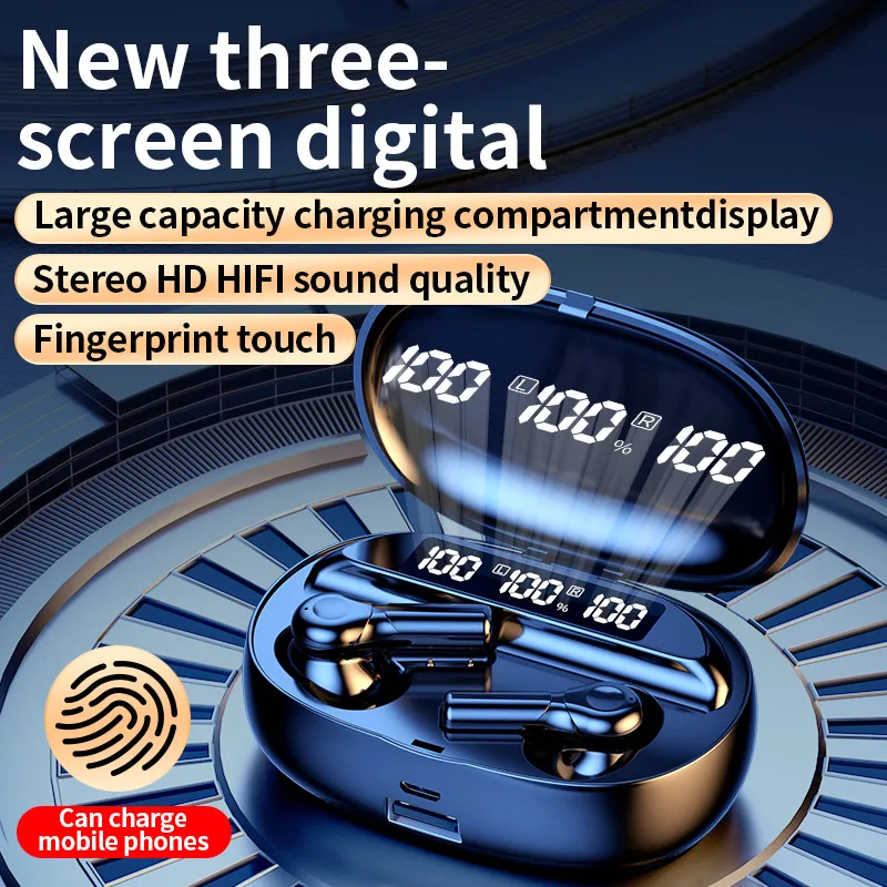 D2 LED Display Bluetooth Earphone True Wireless Headphone TWS Stereo Earbuds Sports Gaming Headset With Charging Box