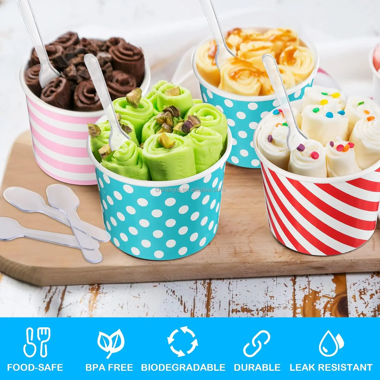 Disposable Paper Dessert Bowls Ice Cream bowl with Lid Single Wall Design in 2oz to 20oz Sizes Custom Print and Print Options Av manufacture