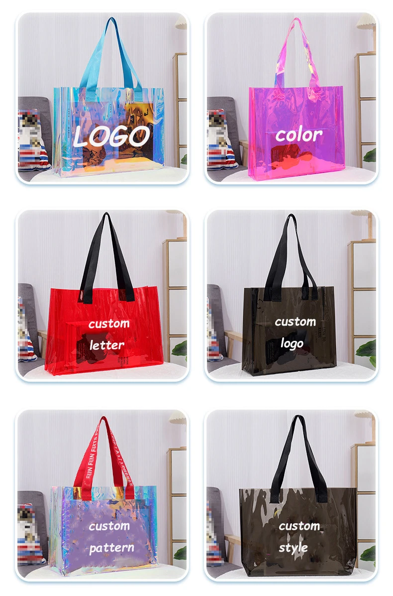 HANSUN Hot Sale Waterproof Clear PVC Beach Tote Bag Cosmetic Bag with Customized Letter Pattern Design