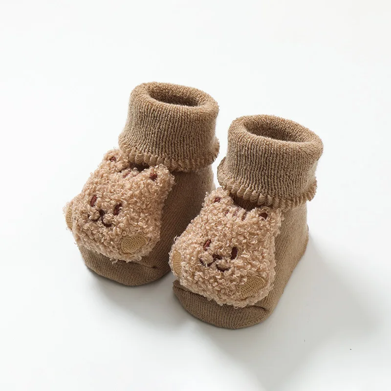 Winter Newborn Thicken Terry Loop Warm Stockings Cute 3d Cartoon Bear Dolls Anti Slip Baby Floor Socks