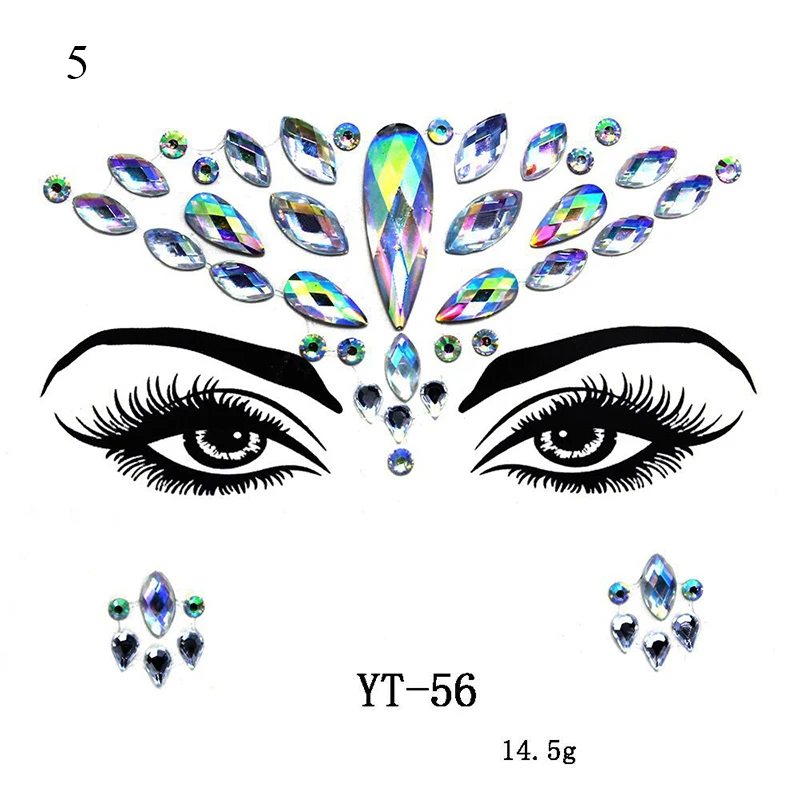 3D Sexy face tattoo stickers Temporary tattoos glitter fake tattoo  rhinestones for woman Party face Jewels