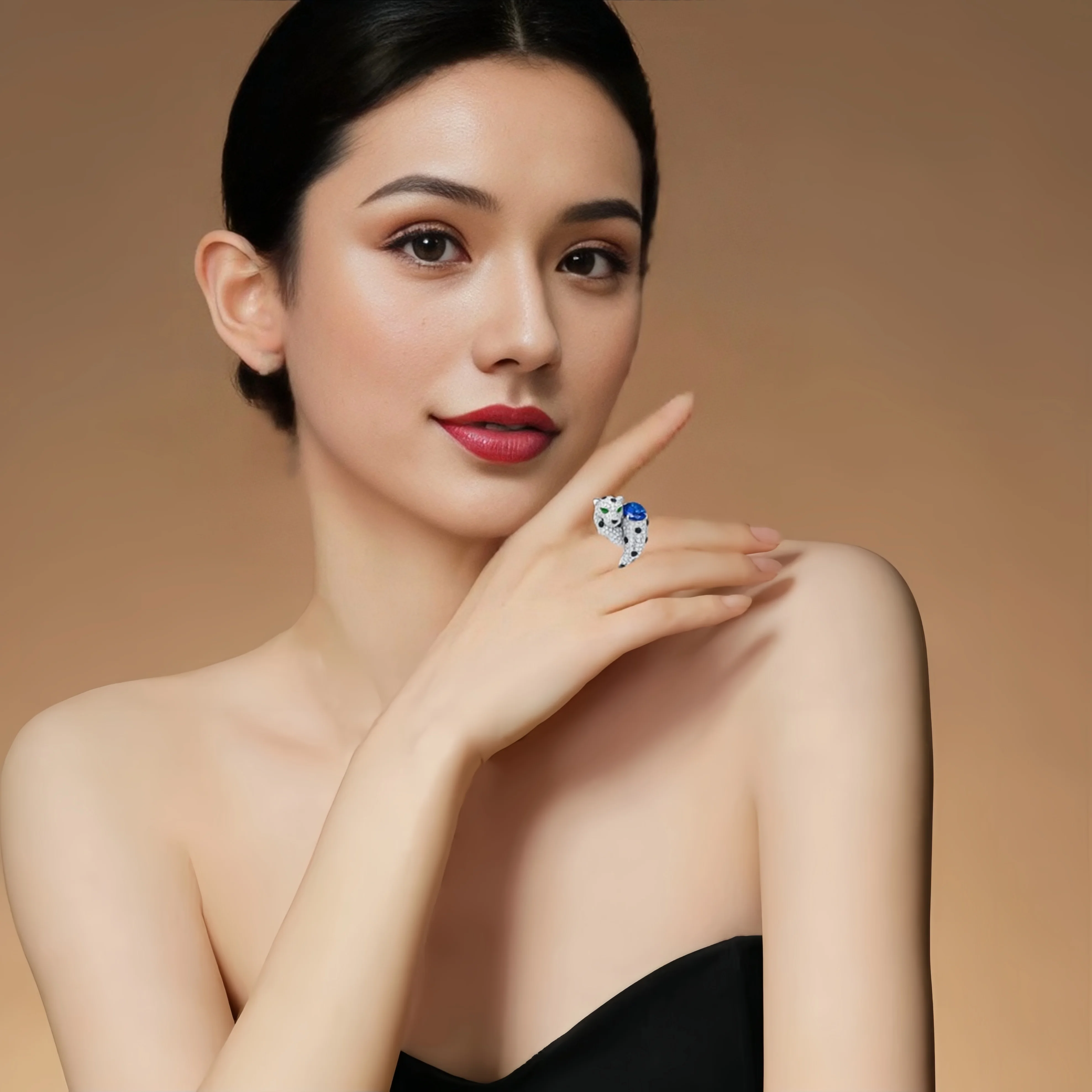 MUSHAN Jewelry Factory Women Luxury Designer Sapphire Leopard Ring 925 Sterling Silver Jewelry Blue High Carbon Diamond Rings