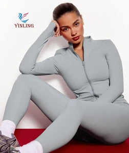 Wholesale Sportswear 3 Pcs High Quality Zip up Gym Fitness Sets Gym Yoga Long Sleeves Active Bra and Leggings Set