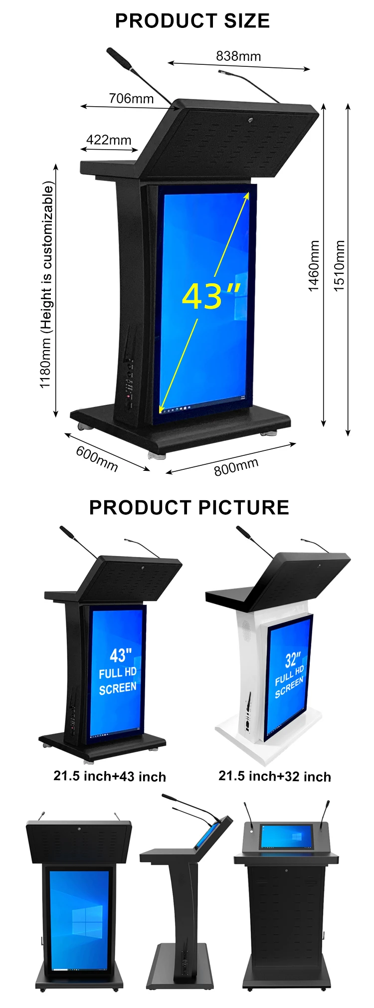 Luxury Modern Electronic Steel Podium Multimedia Pulpit
