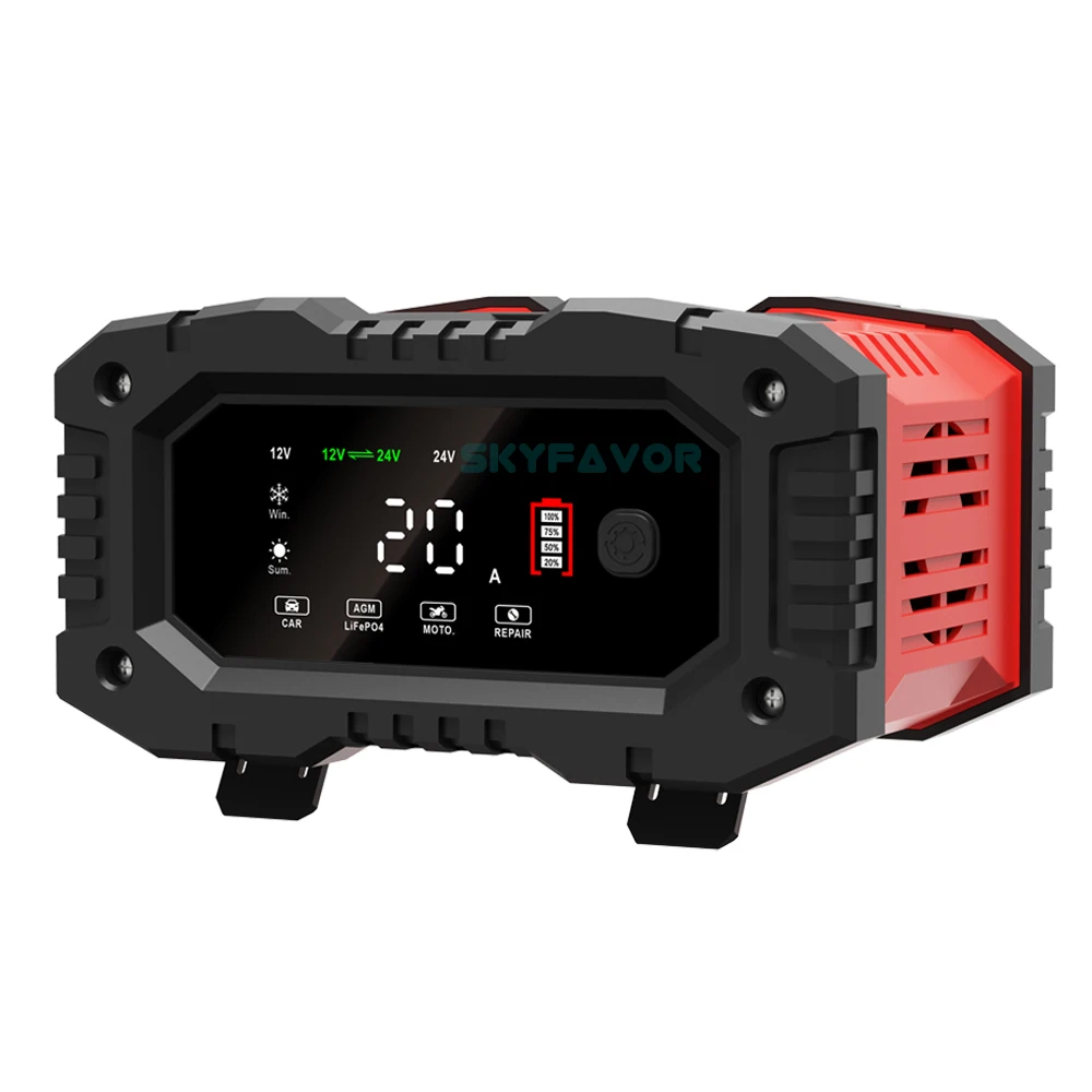 Fast Truck Motorcycle Car Battery Charger 12V 24V 20A Automatic Universal Lifepo4 Lead Acid Gel Agm Pulse Repair Battery Charger
