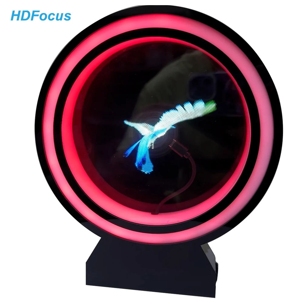 Portable 3D Advertising Cloud App Control 3D Hologram Fan Desktop Rgb Light Bar With Acrylic Cover Holographic Fan Projector