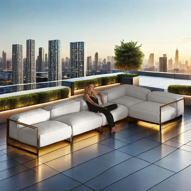 Nordic minimalist outdoor sofa, coffee table combination, courtyard garden villa, hotel industrial style sofa