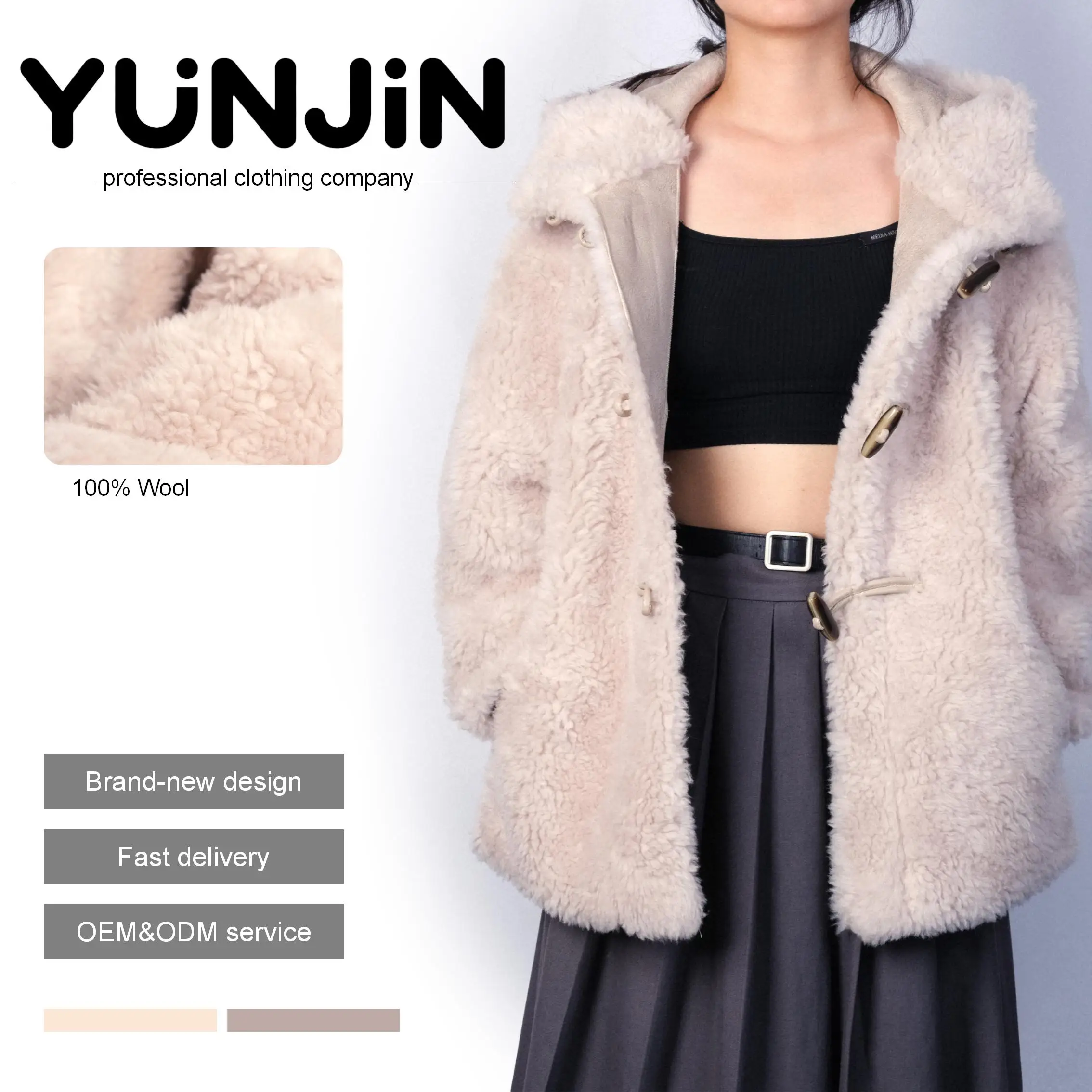 YUNJIN Women's Winter Jacket Real Woolen Sheep Shearling