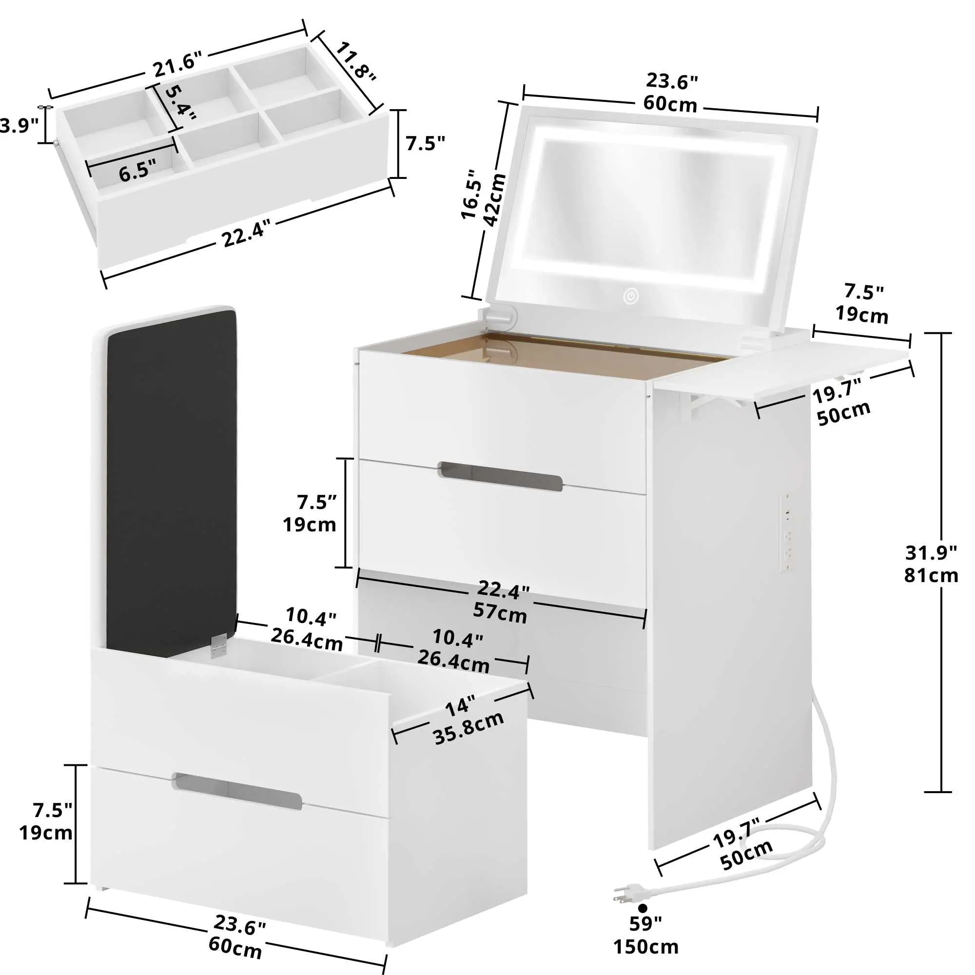 3 in 1 Vanity Desk with Plip Top Mirror Glass Top Dressing Table for Sale Mini China Dressing Table Vanity Con Luz Led