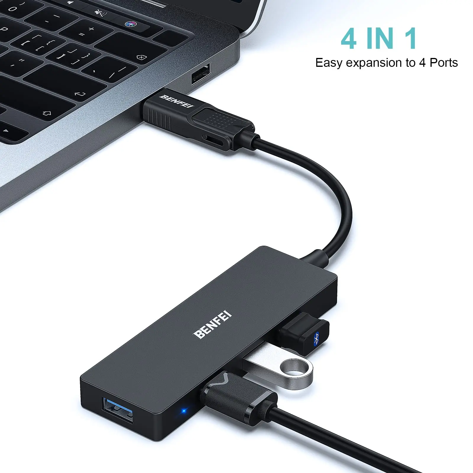 BENFEI USB Type-A/Type-C Hub with 4 USB 3.0 Ports Compatible with iPhone 15 Pro/Max, Mac Book Pro/Air 2023, iPad Pro, IMac, S23