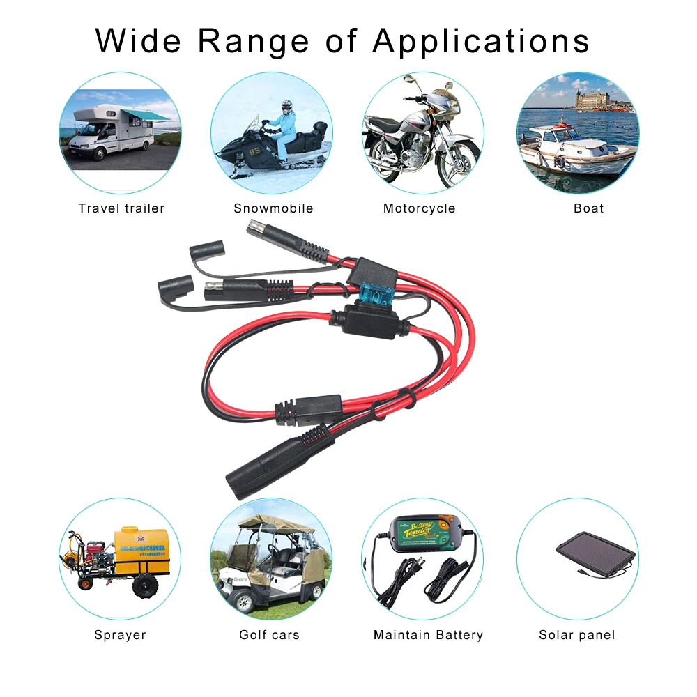 Solar Battery Power Plug Splitter Cord 1 to 2 SAE Extension Cable Connector Adapter for Car Vehicle