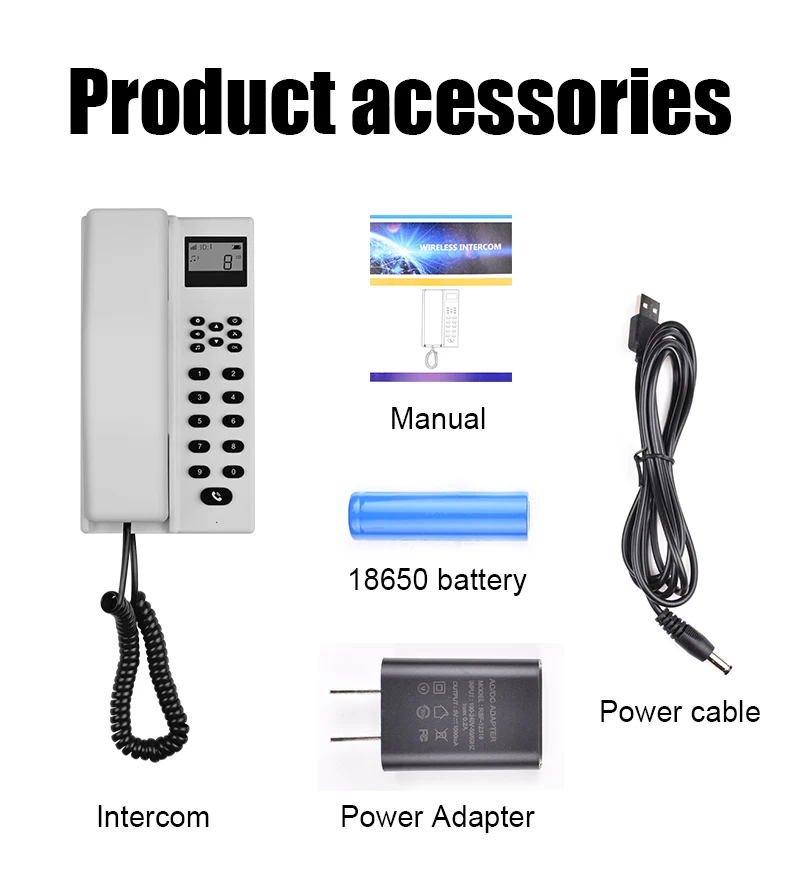 Audio Door Phone Intercom System with LCD Screen Display Handheld AC Power Type