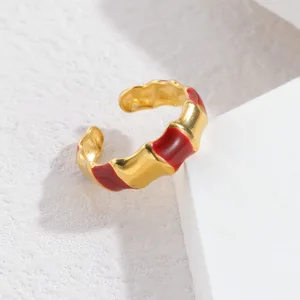 Boho Style Drip Enamel Bamboo Ring for Women Stainless Steel Adjustable Stackable Ring Light Luxury Jewelry Wholesale