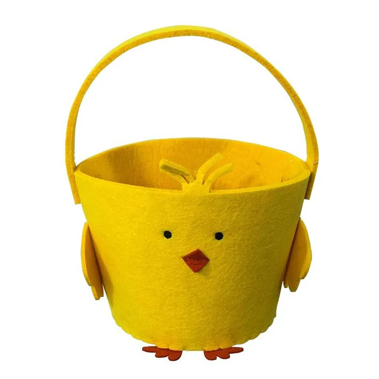 Yellow Felt Easter Chick Treat Bucket Easter Decoration Basket for Small Eggs 