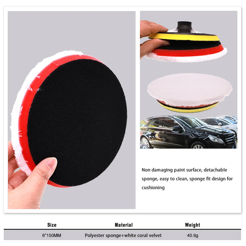 6Inch Hook & Loop Chamfered Microfiber Sanding Pads Buffing Disc Soft Foam Compound Polishing Pad for Metal Car Finishing Waxing