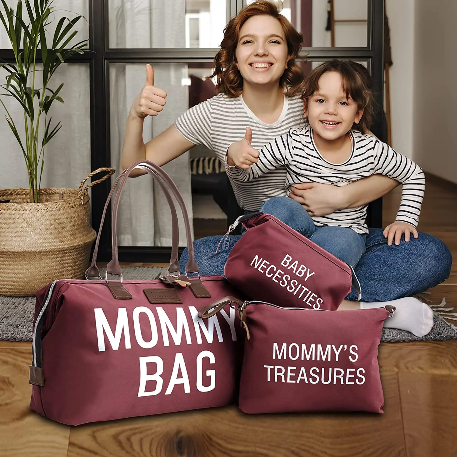 Mommy Bag for Hospital, Diaper Bag with Mommy's Treasures Bag and Shoulder  Straps, Large Travel Diaper Tote for Mom and Dad, Multifunction Baby Bag