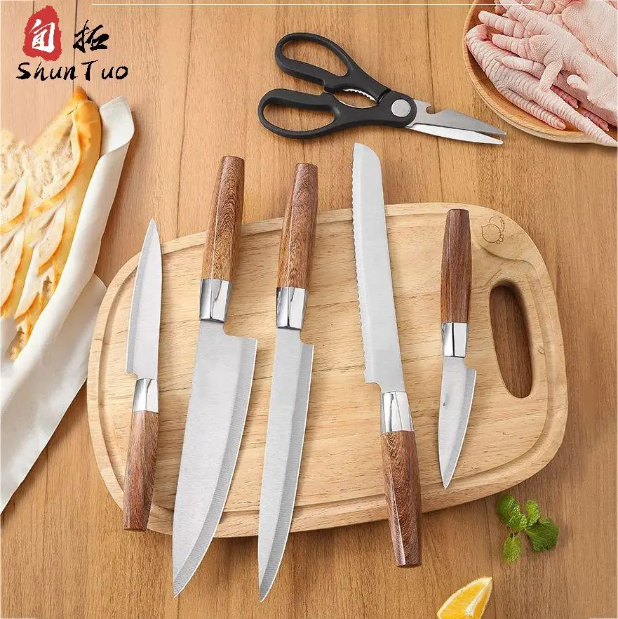 High Quality Transparent Color 3cr13 Kitchen High Carbon Stainless Steel Meat Kebab Messer Chef Cutter Knife Set with Holder