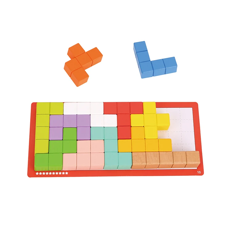 Wooden Sliding Puzzle Cube Building Blocks Geometric Shape Matching Board Educational Toys for Kids
