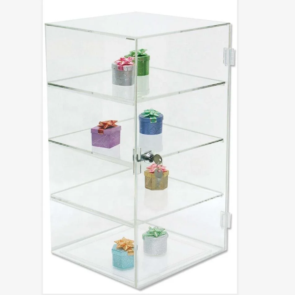 Lockable Rotating Jewelry Displays Rack Case Showcase Acrylic Display Stand Box With 4 Removable Shelves