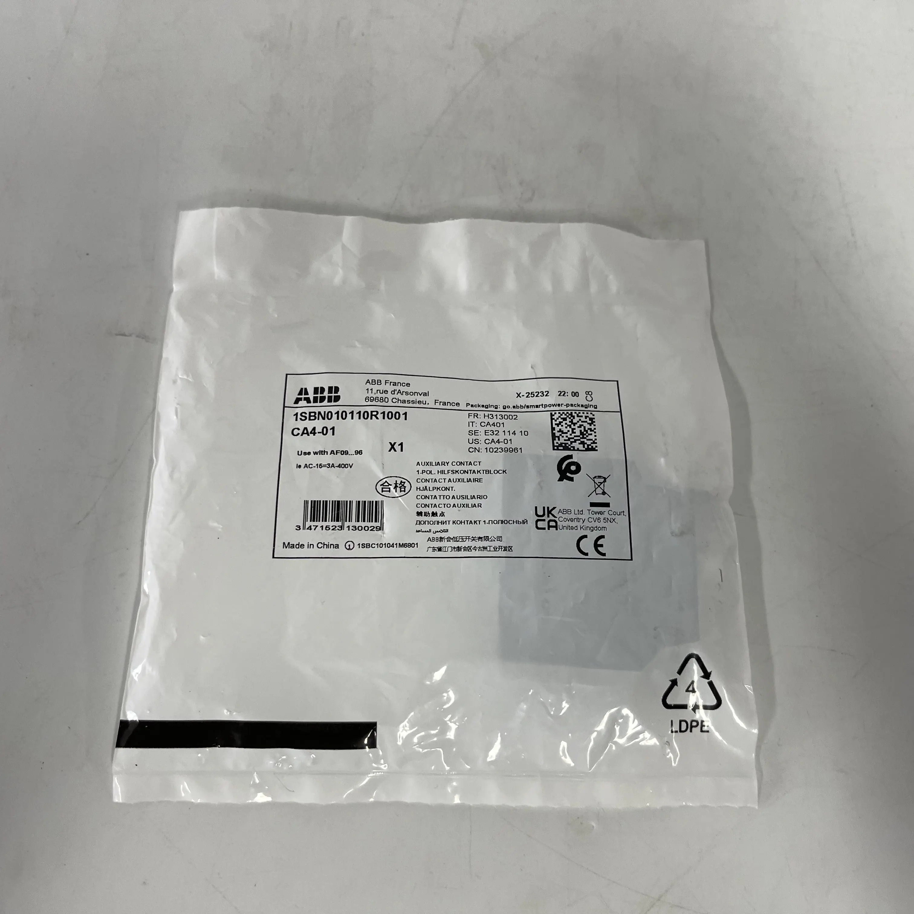 ABB Auxiliary Contact Block CA4-01 1SBN010110R1001 ABB Auxiliary Contact Block CA4-01 1SBN010110R1001