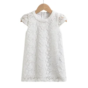 Cute Comfy Summer Pullover Dress for Baby Girls Casual Solid Pattern with Lace Zip ODM Children's Clothing