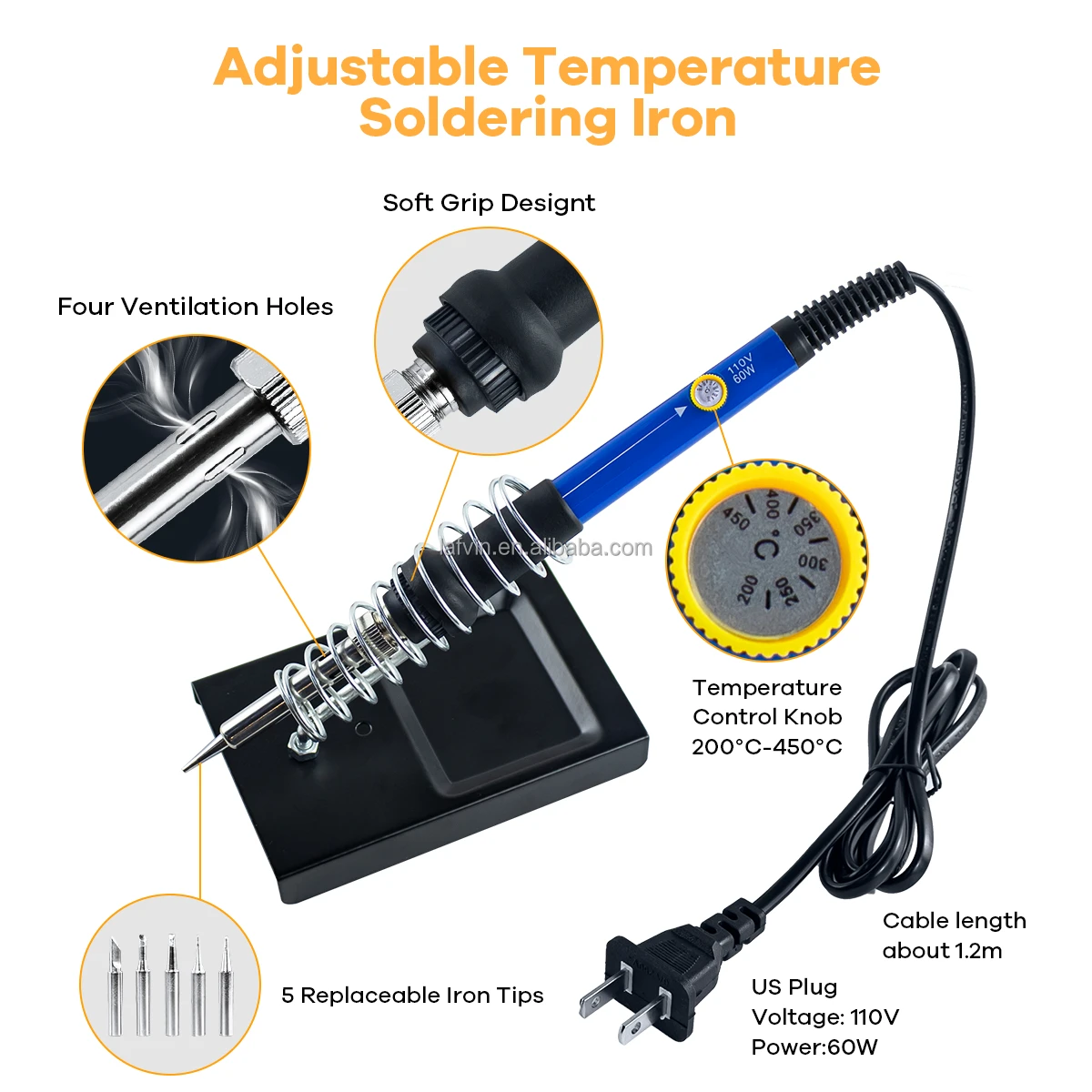 Soldering Iron Kit 110v 60w Welding Tool With Digital Multimeter,5 Pcs