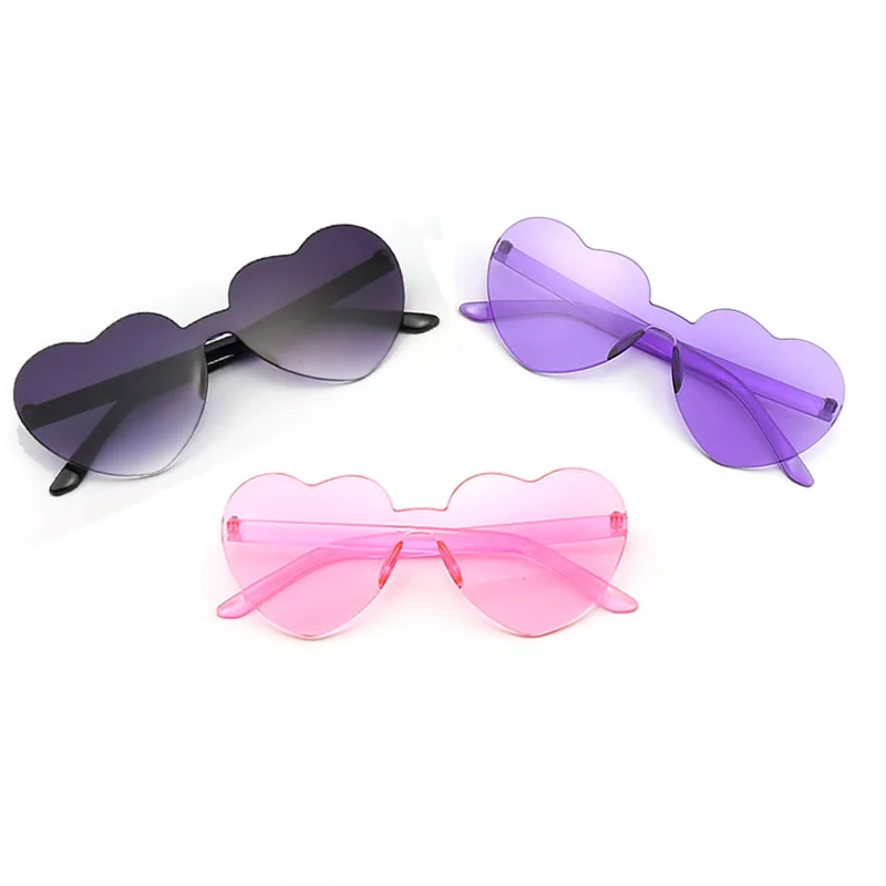 2024 Newest Fashion Rimless Heart Shape Candy Color Sunglasses