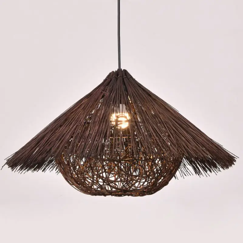 Boho Rattan Hanging Lamp Handmade Woven Wicker Ceiling Light Natural Pendant Dome Flower Shade for Home Decor Wholesale