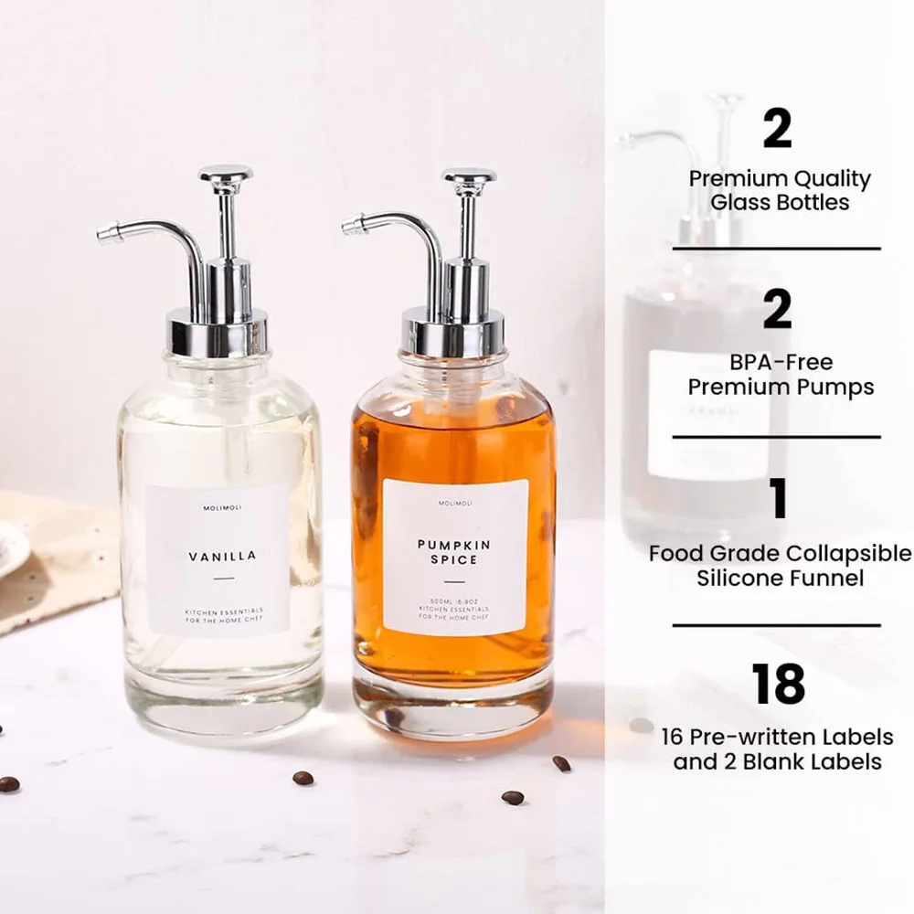 Factory Direct 250ml/500ml Gold Pump Dispenser Tea/Coffee/Honey Syrup/Tequila/Water/Energy Drink Packaging Screw Glass Bottle