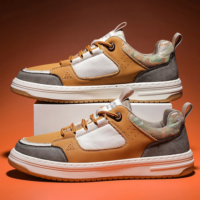 Fashion Sneakers Walking Style Genuine Leather Casual Shoes Lightweight Lace-up Walking Shoes Official Shoes For Men