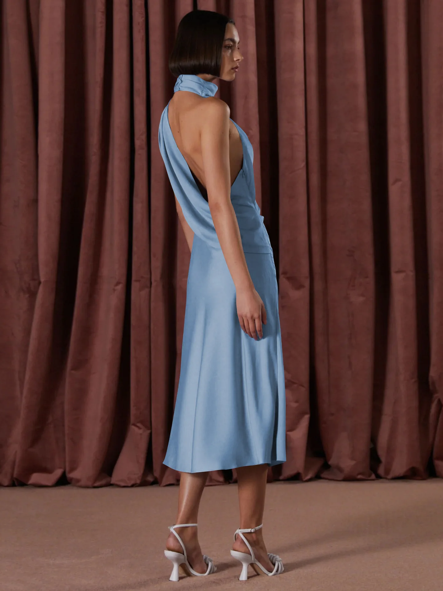 GMD 2023 women's Spring and summer clothing hot sale satin halter solid color sleeveless sexy split maxi dress