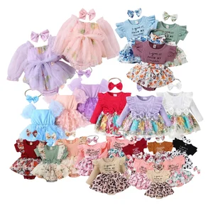 Toddler Girls Clothing Sets Baby Clothes 0-3 Months Baby Item One Pieces Playsuits Jumpsuit Bodysuits 2PCS Plain Baby Rompers