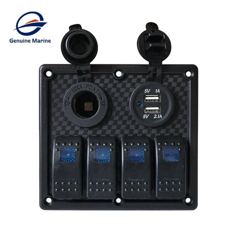 4 Gang Boat Switch Panel With Dual Usb 12c Dc Socket For Car Marine ...